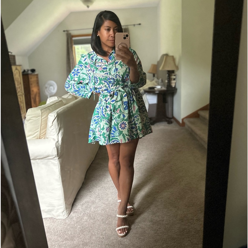 Shelala V Neck Floral Mini Dress with Belt
